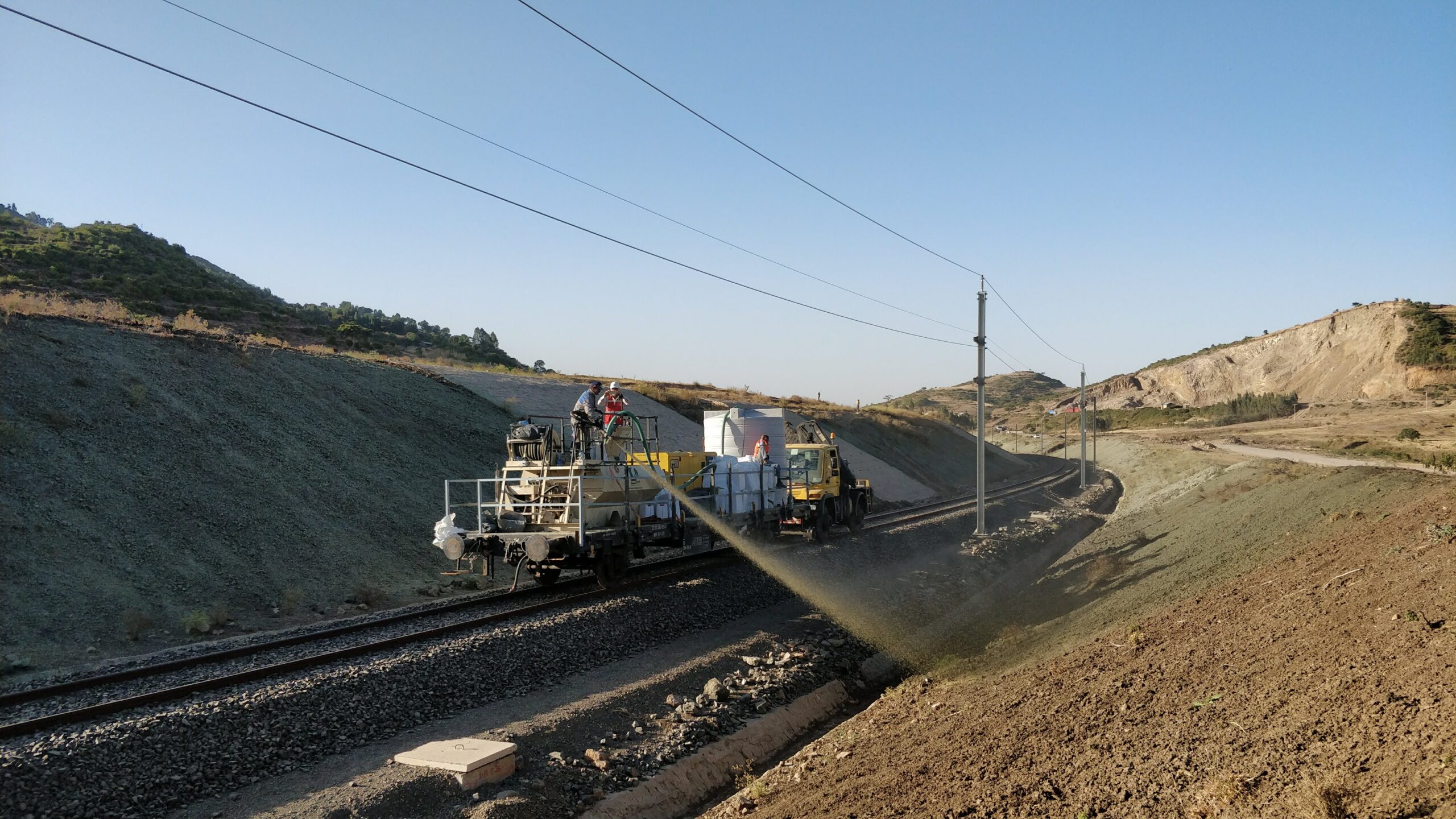 Railway track revegetation by hydroseeding